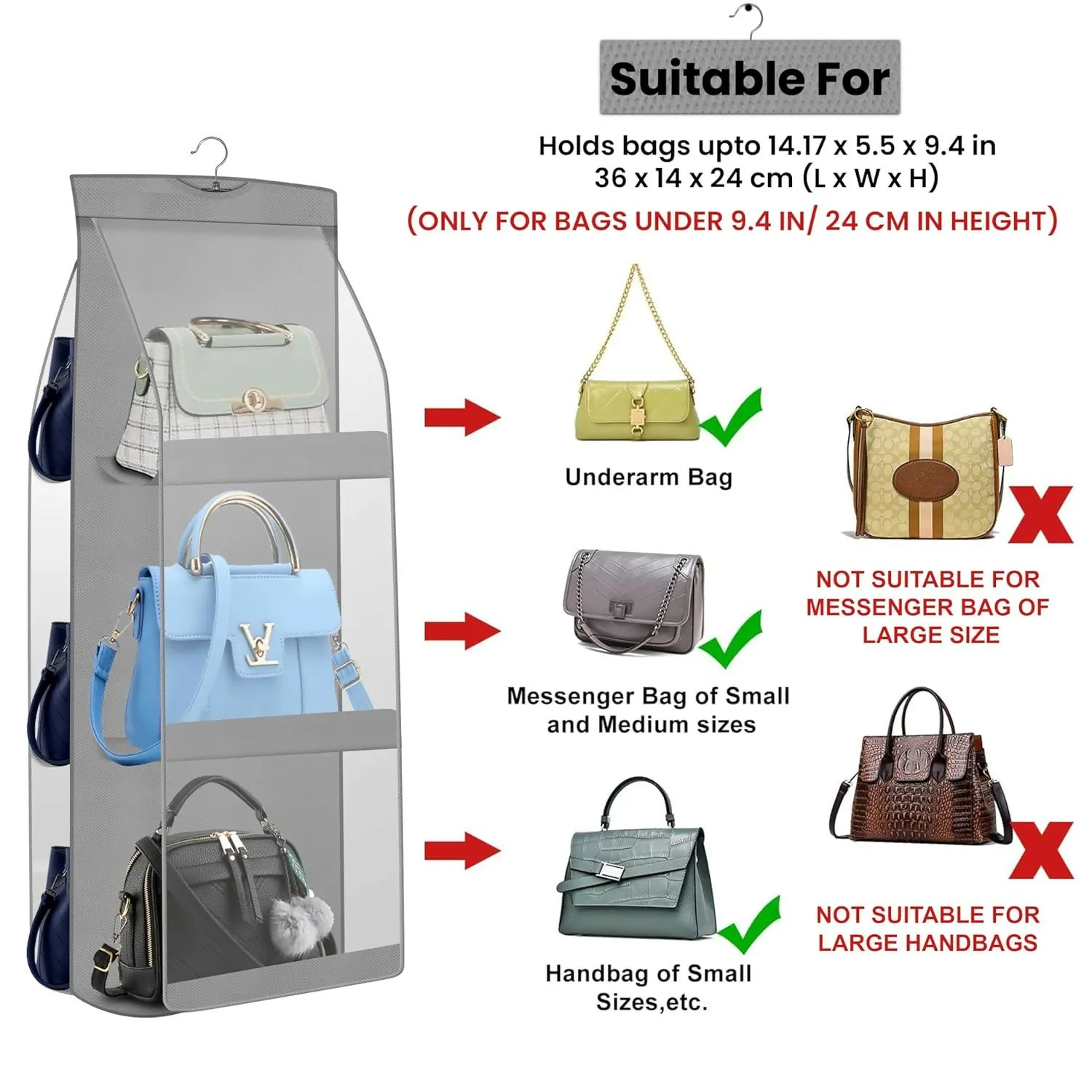 Non-Woven 6-Pocket Foldable Hanging Purse Organizer (Multi Colors, Pack Of 2)