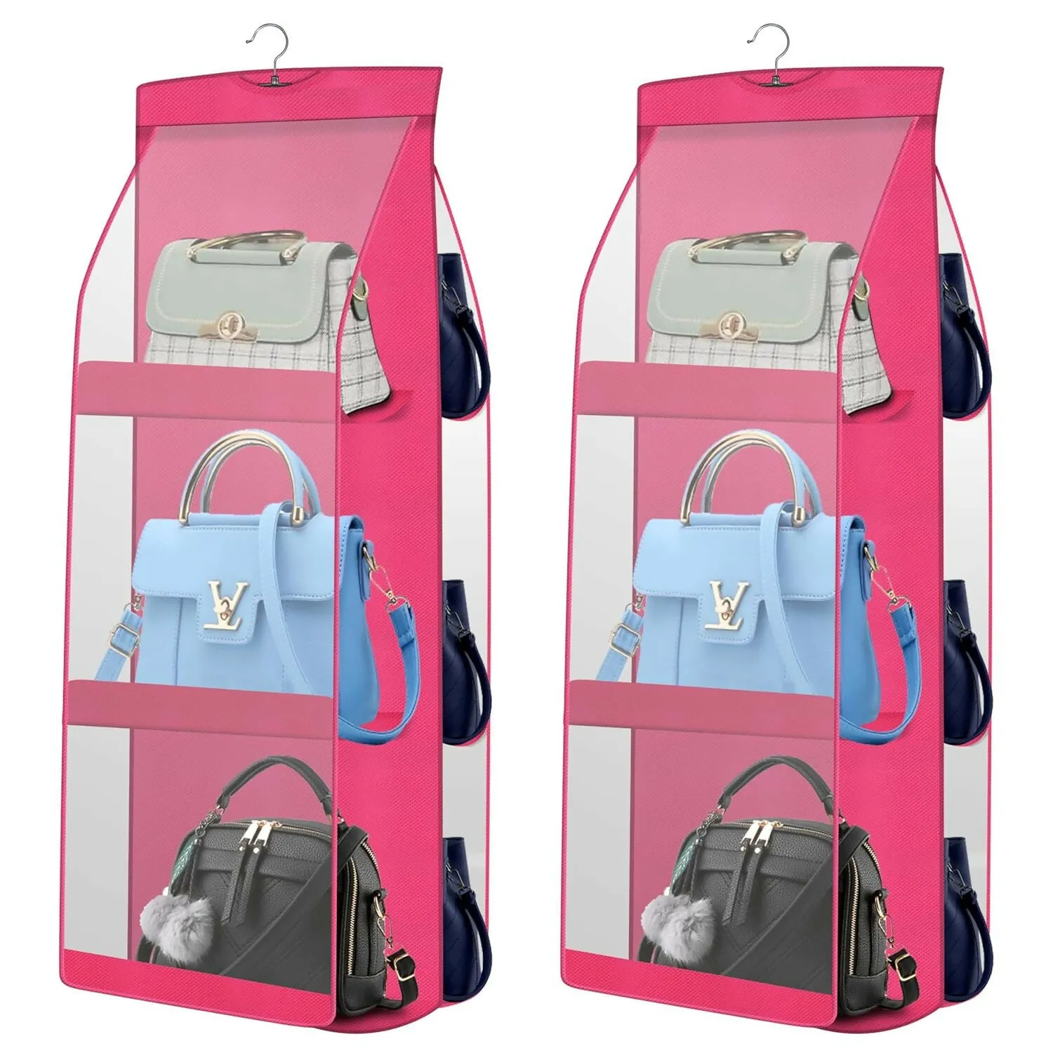 Non-Woven 6-Pocket Foldable Hanging Purse Organizer (Multi Colors, Pack Of 2)