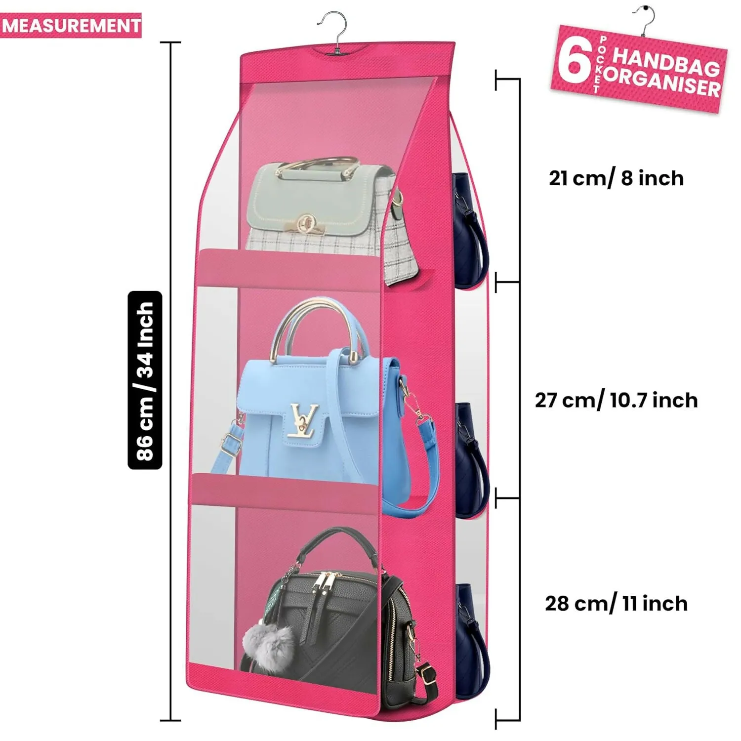 Non-Woven 6-Pocket Foldable Hanging Purse Organizer (Multi Colors, Pack Of 2)