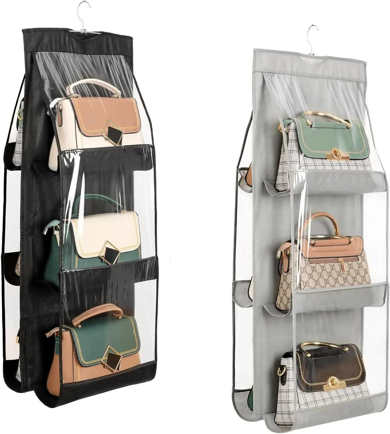 Non-Woven 6-Pocket Foldable Hanging Purse Organizer (Multi Colors, Pack Of 2)