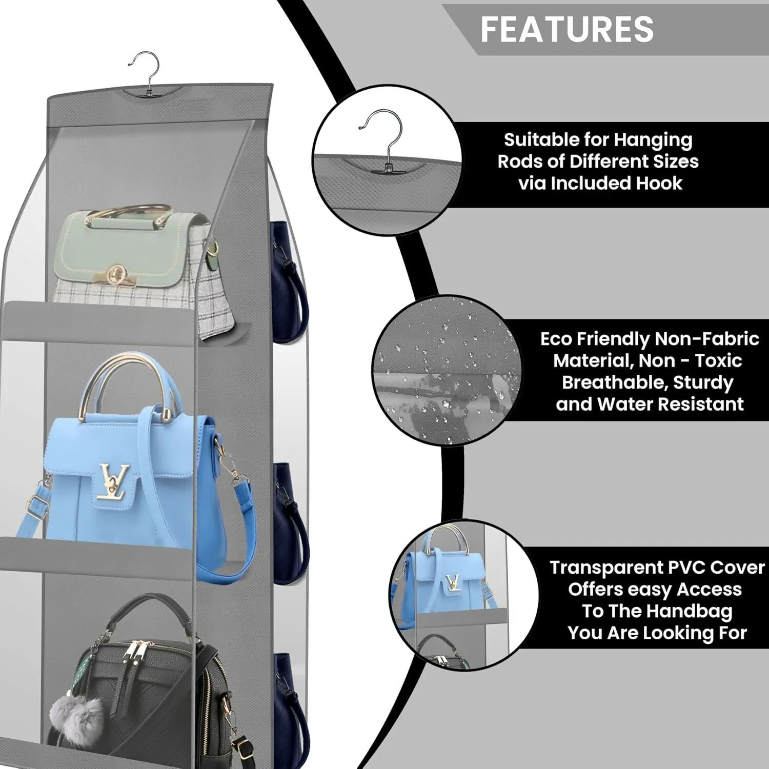 Non-Woven 6-Pocket Foldable Hanging Purse Organizer (Multi Colors, Pack Of 2)