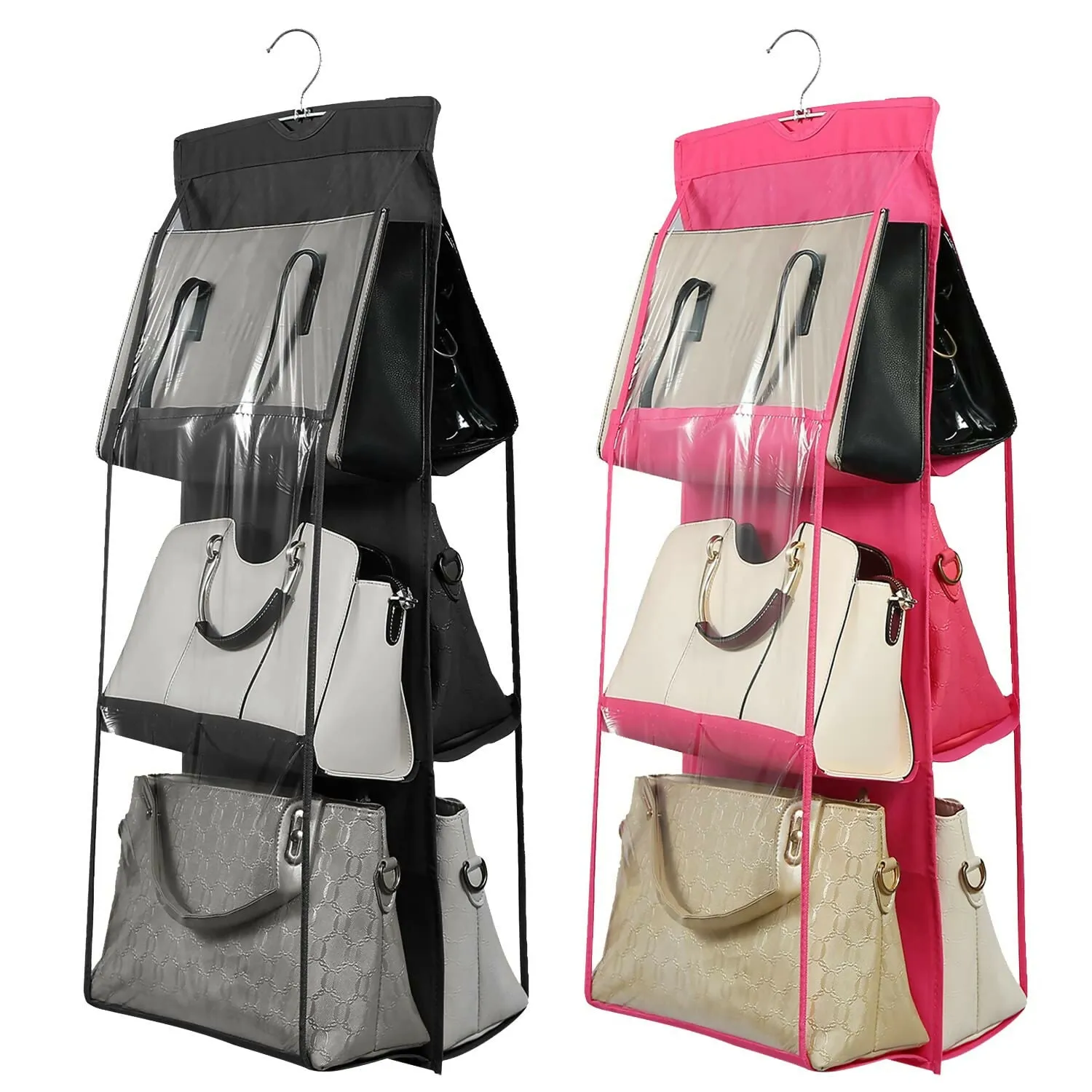 Non-Woven 6-Pocket Foldable Hanging Purse Organizer (Multi Colors, Pack Of 2)