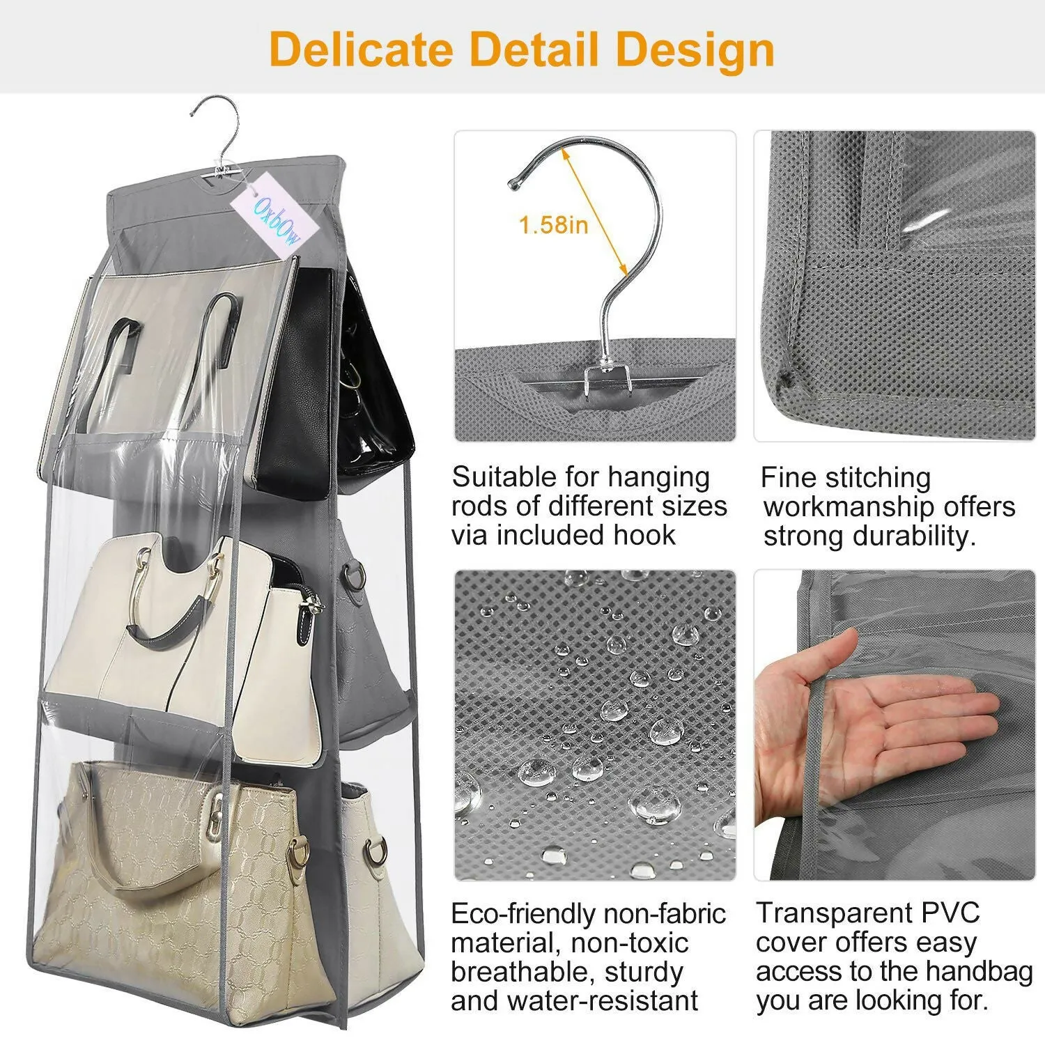 Non-Woven 6-Pocket Foldable Hanging Purse Organizer (Multi Colors, Pack Of 2)