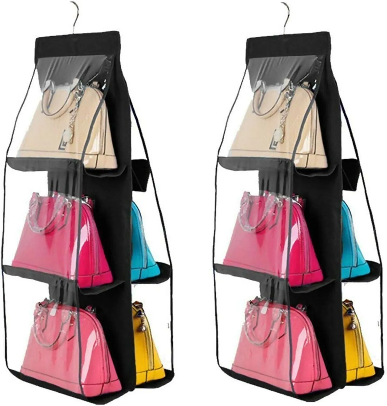 Non-Woven 6-Pocket Foldable Hanging Purse Organizer (Multi Colors, Pack Of 2)