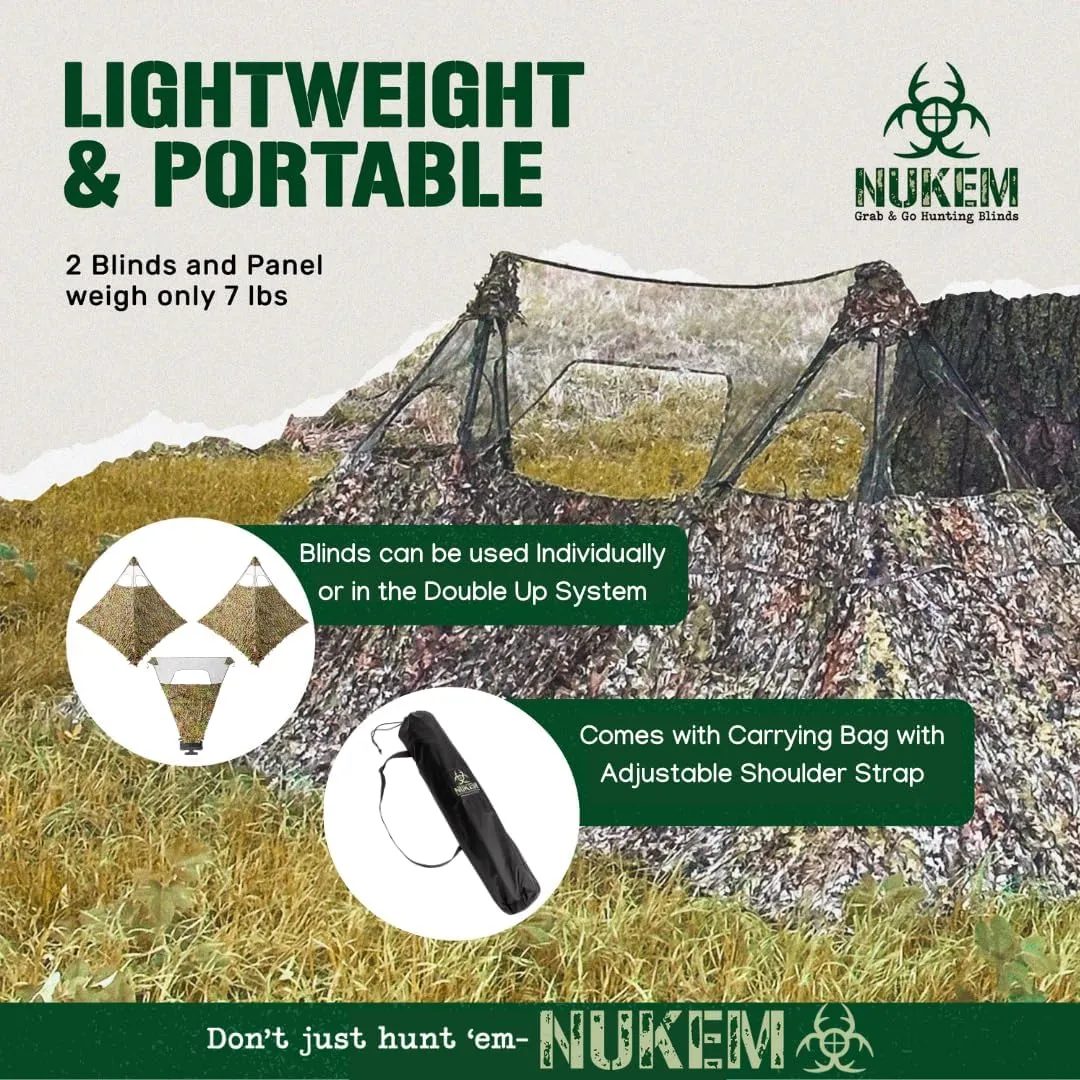 Nukem Grab & Go Hunting Ground Blind Double Up System - Mossy Oak Pattern - Lightweight & Portable - Provides Maximum Concealment