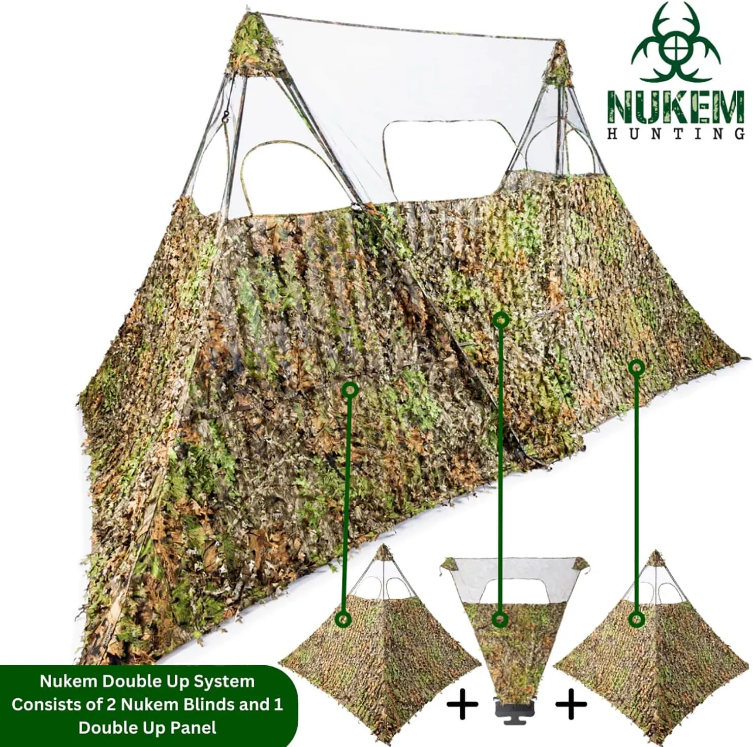 Nukem Grab & Go Hunting Ground Blind Double Up System - Mossy Oak Pattern - Lightweight & Portable - Provides Maximum Concealment