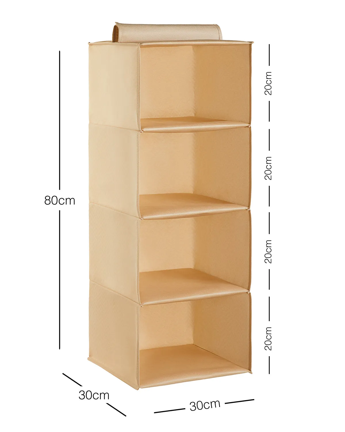 Ocean Home Textile Hanging Storage With 4 Shelves, Herringbone Pattern, Beige