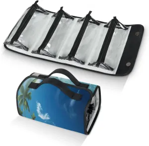 Ocean Water Beach Toiletry Bag Water Proof Travel Makeup Case Large Capacity 4 in 1 Foldable Cosmetics Storage for Women Men Removable Zipper Clear PVC Pockets
