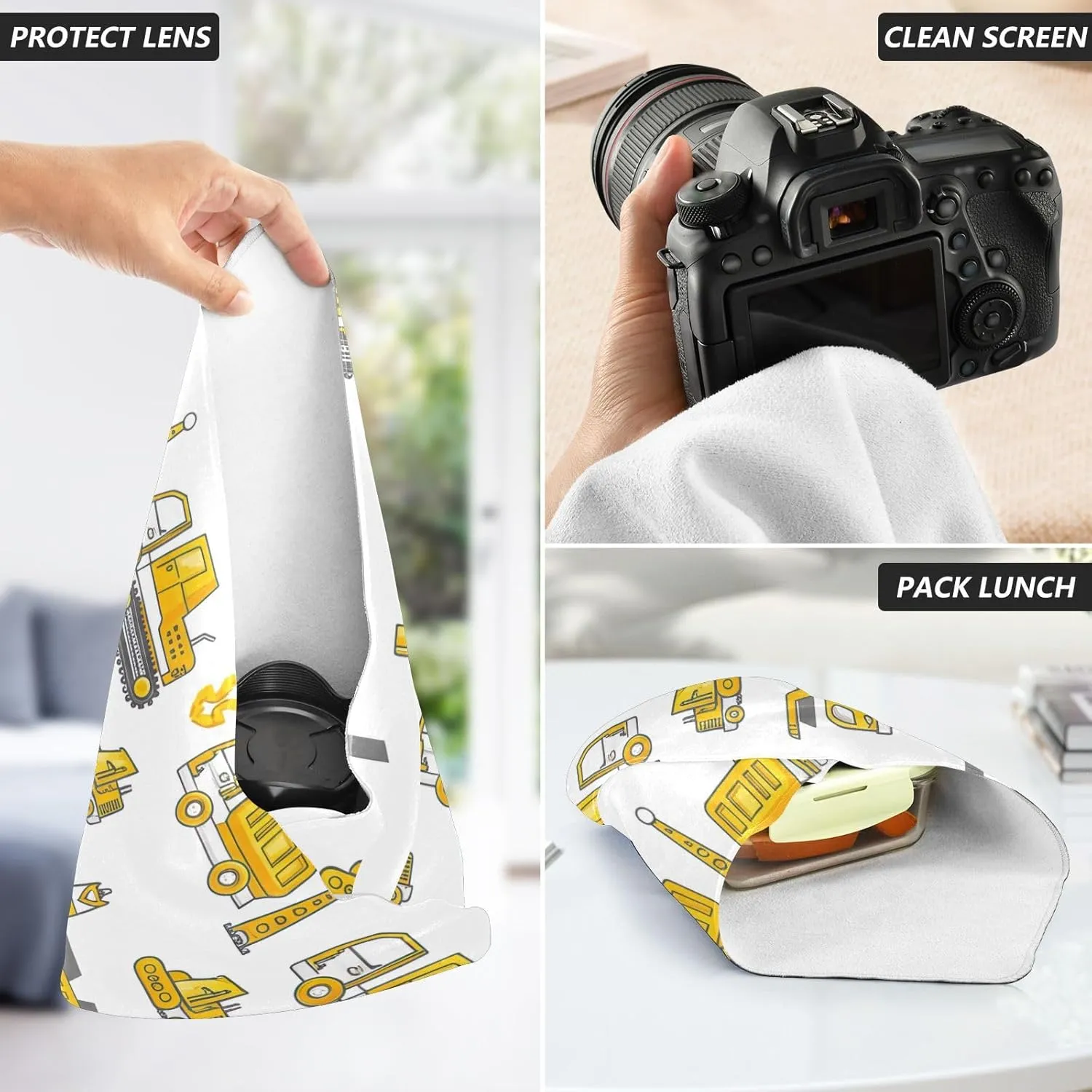 ODAWA Construction Vehicles Self Adhesive Cloth 17.7X17.7 Inch Makeup Wrap Cloth Bag Portable Cosmetic Bag for Travelling
