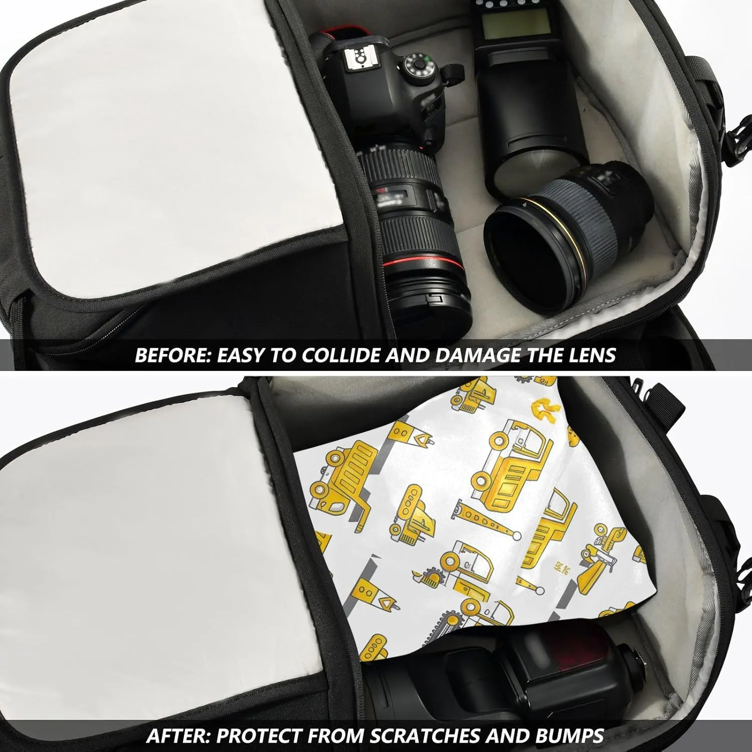 ODAWA Construction Vehicles Self Adhesive Cloth 17.7X17.7 Inch Makeup Wrap Cloth Bag Portable Cosmetic Bag for Travelling