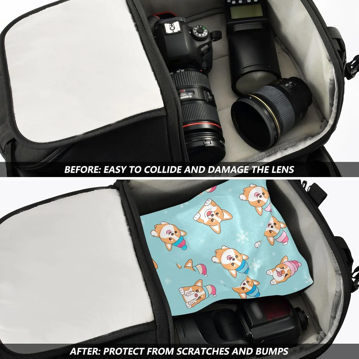 ODAWA Cute Dogs Blue Self Adhesive Cloth 21.7X21.7 Inch Makeup Wrap Cloth Bag Wrap Protection for Camera and Lens