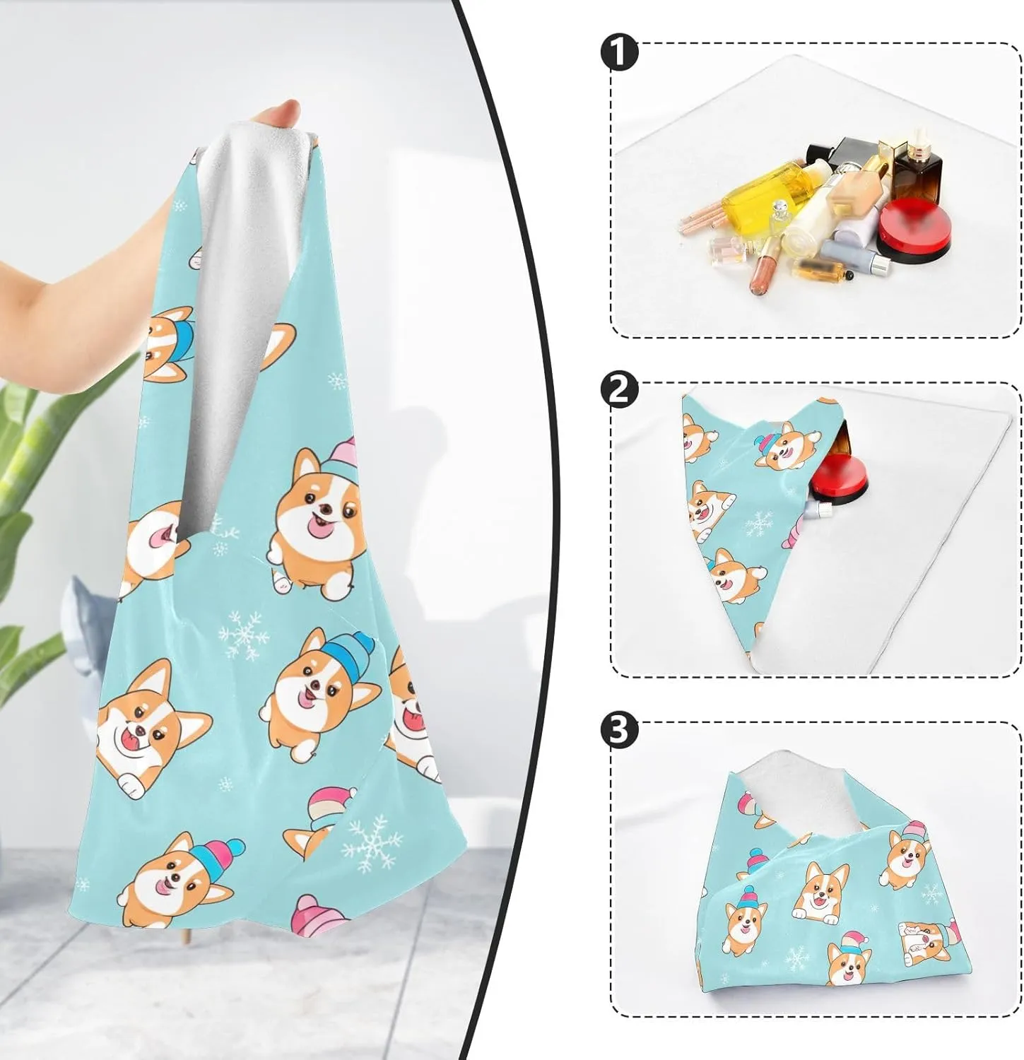 ODAWA Cute Dogs Blue Self Adhesive Cloth 21.7X21.7 Inch Makeup Wrap Cloth Bag Wrap Protection for Camera and Lens