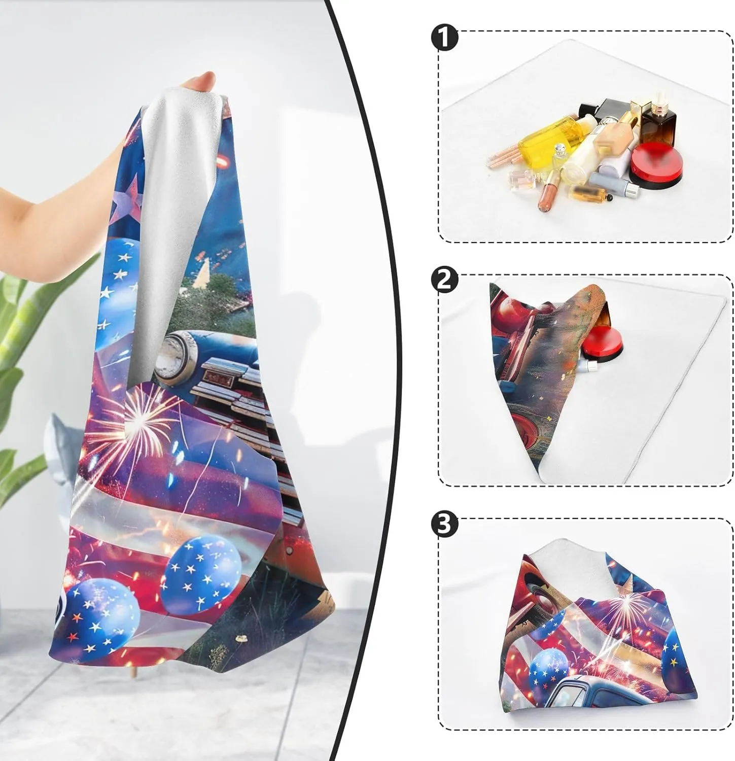 ODAWA Lens Protector Wrapper of July Blue Truck Balloons Self Adhesive Cloth 17.7"x17.7" Portable Cosmetic Bag for Travelling