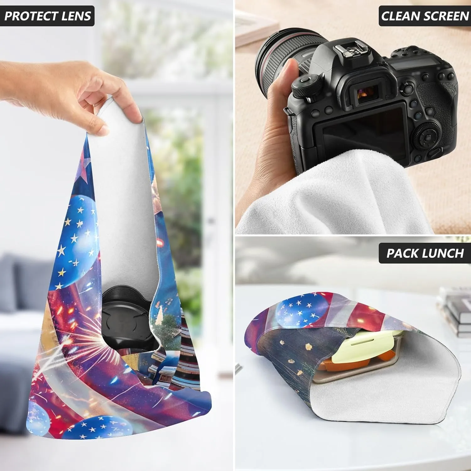 ODAWA Lens Protector Wrapper of July Blue Truck Balloons Self Adhesive Cloth 17.7"x17.7" Portable Cosmetic Bag for Travelling