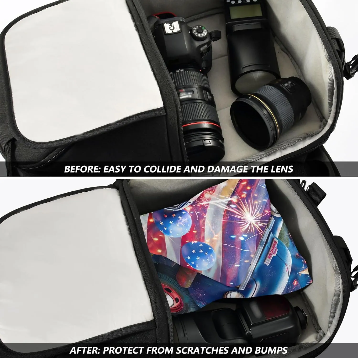 ODAWA Lens Protector Wrapper of July Blue Truck Balloons Self Adhesive Cloth 17.7"x17.7" Portable Cosmetic Bag for Travelling