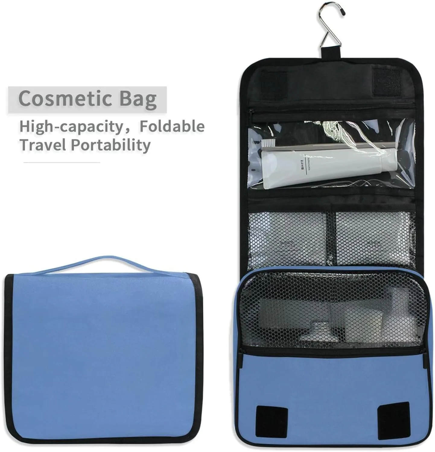 ODAWA Multi Compartment Toiletry Cosmetic Bag Pale Denim Waterproof Toiletries Bag