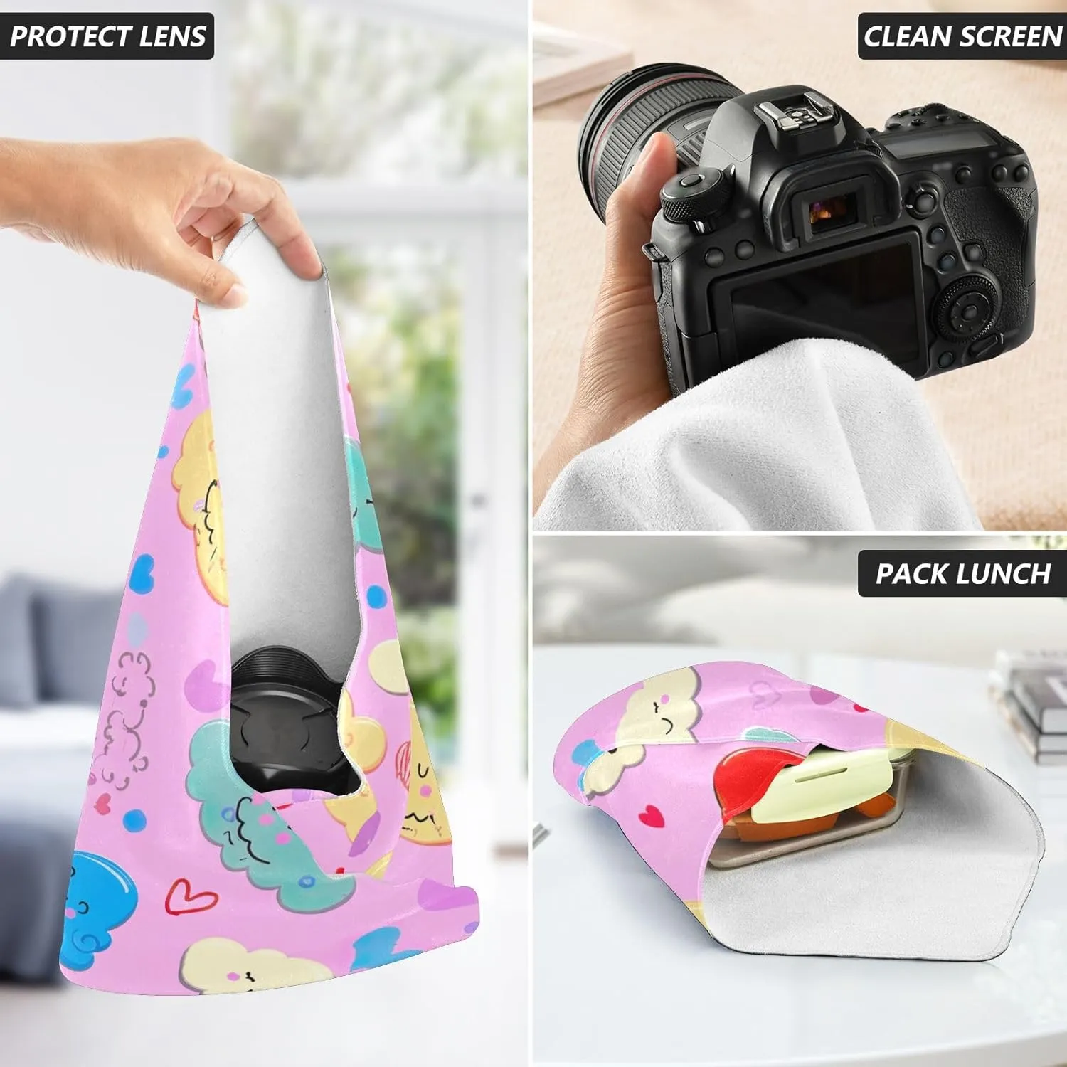 ODAWA Self Adhesive Cloth 17.7"x17.7" Colorful Cartoon Clouds Anti-scratch Lens Camera Wrap Anti Scratch Equipment Wrap Storage Pouch