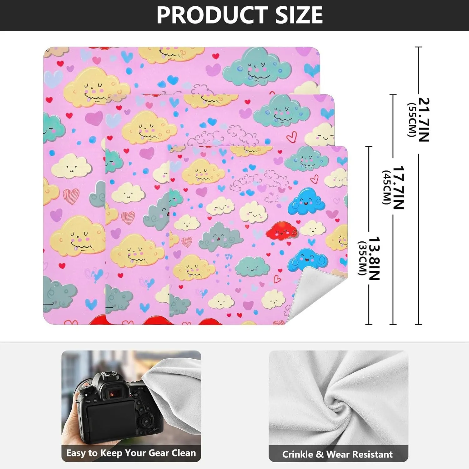ODAWA Self Adhesive Cloth 17.7"x17.7" Colorful Cartoon Clouds Anti-scratch Lens Camera Wrap Anti Scratch Equipment Wrap Storage Pouch