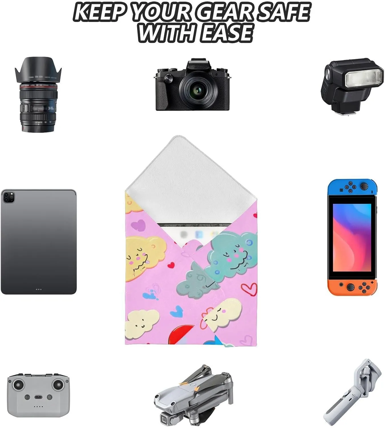 ODAWA Self Adhesive Cloth 17.7"x17.7" Colorful Cartoon Clouds Anti-scratch Lens Camera Wrap Anti Scratch Equipment Wrap Storage Pouch