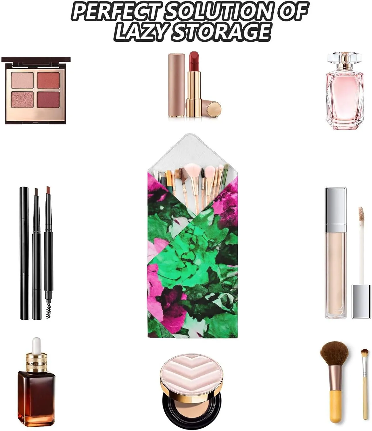 ODAWA Watercolor Roses Green Self-adhesive Cloth 17.7X17.7 Inch Makeup Wrap Cloth Bag Portable Cosmetic Bag for Travelling