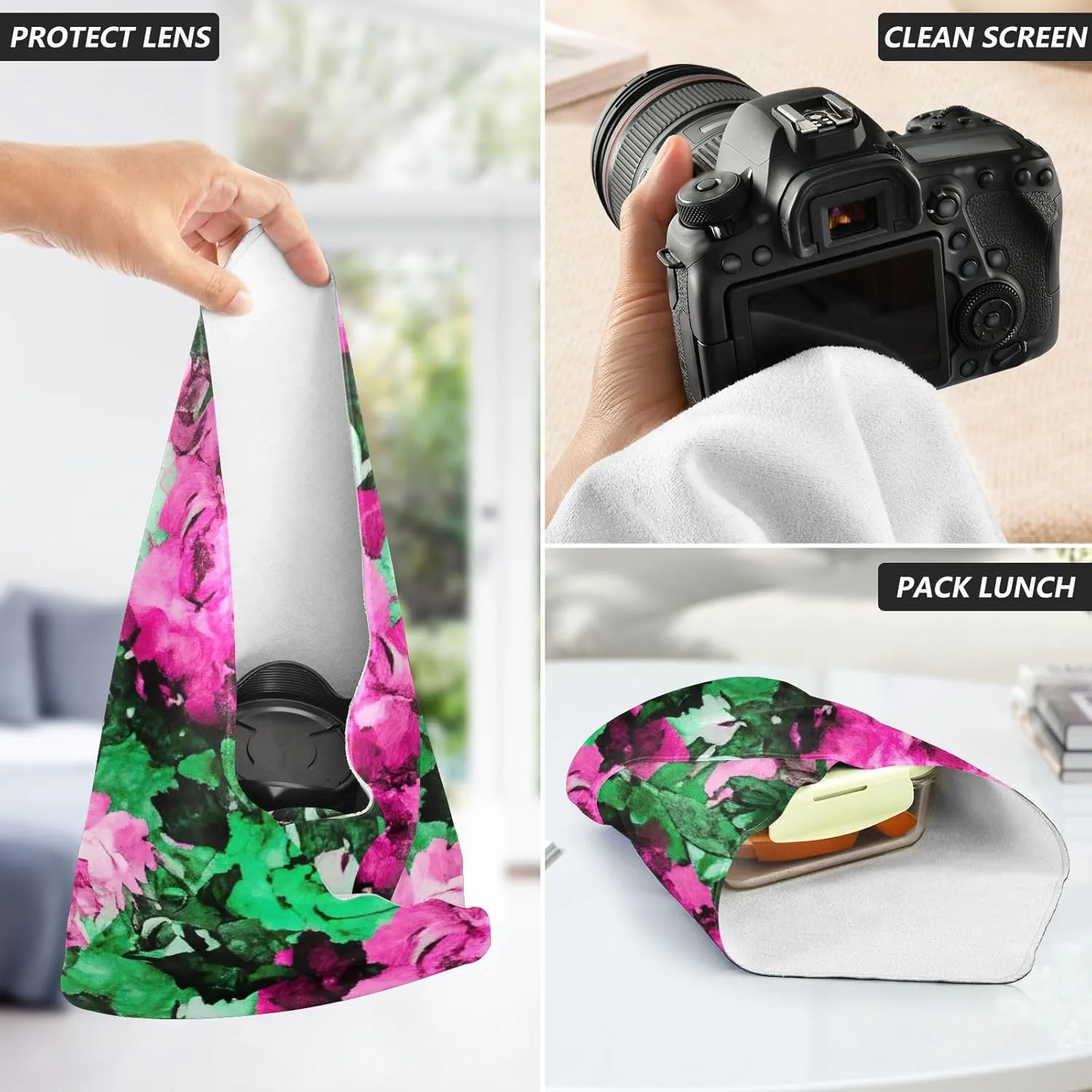 ODAWA Watercolor Roses Green Self-adhesive Cloth 17.7X17.7 Inch Makeup Wrap Cloth Bag Portable Cosmetic Bag for Travelling
