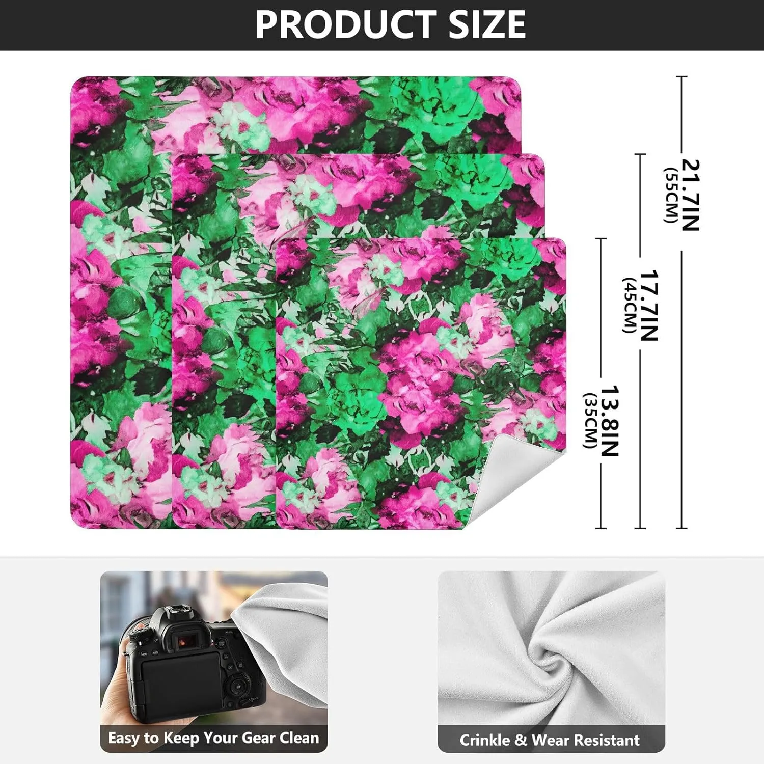 ODAWA Watercolor Roses Green Self-adhesive Cloth 17.7X17.7 Inch Makeup Wrap Cloth Bag Portable Cosmetic Bag for Travelling