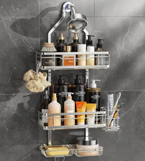 OMAIRA 5-Pack Shower Caddy Hanging Organizer, Stainless Steel Rust-free No Drilling Adjustable Non-Slip Non-Shake Bathroom Caddy Organizer storage for Inside Bath Over Shower Head Rack Holder,Silver