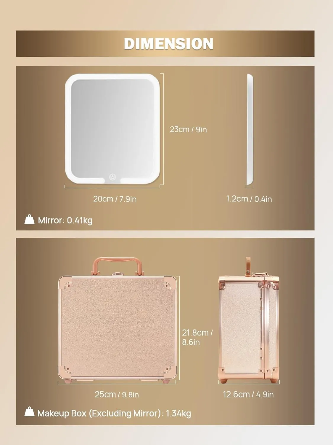 OMIRO Makeup Case, Makeup Bag with Light Up Mirror Set, Makeup Organizer Bag with Magnet Makeup Mirror for Women and Girls