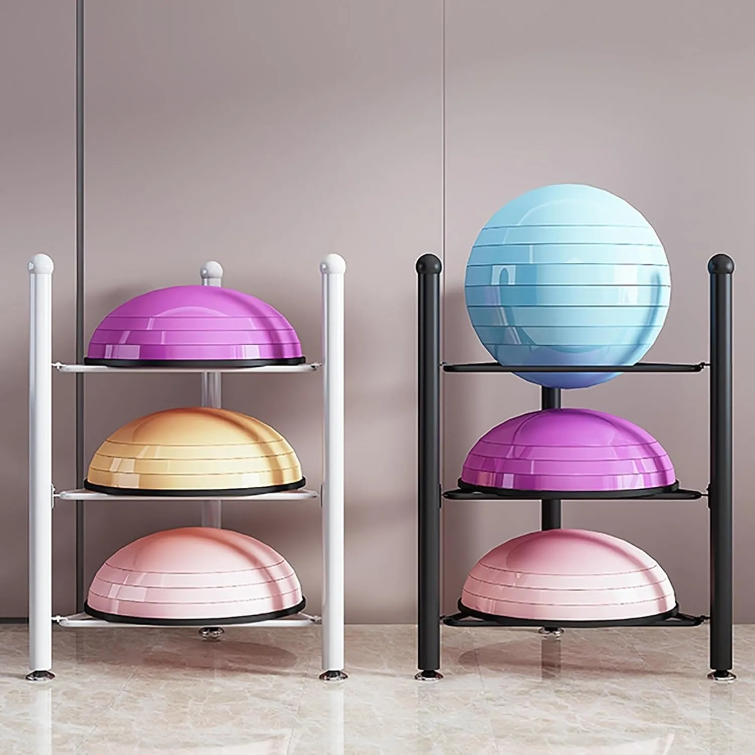 Organizer Rack Home Gym Exercise Ball Storage Rack - Stability Yoga Half Balance Balls Organizer for Bosu Slam Bowling Medicine Balls, 0.7m 1.3m 1.6m 1.9m Tall Home Gym Equipment Floor Stand Holder
