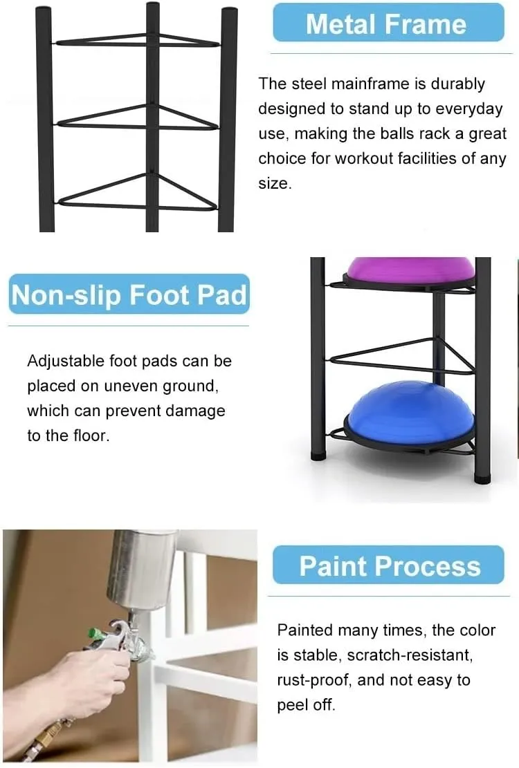 Organizer Rack Home Gym Exercise Ball Storage Rack - Stability Yoga Half Balance Balls Organizer for Bosu Slam Bowling Medicine Balls, 0.7m 1.3m 1.6m 1.9m Tall Home Gym Equipment Floor Stand Holder