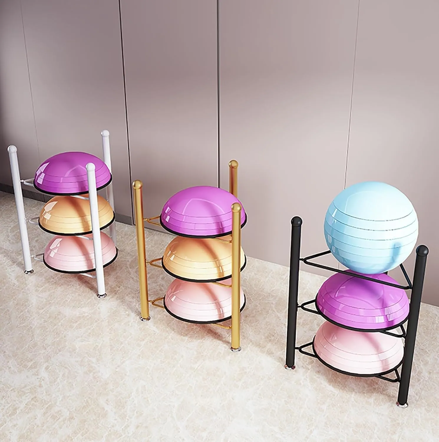 Organizer Rack Home Gym Exercise Ball Storage Rack - Stability Yoga Half Balance Balls Organizer for Bosu Slam Bowling Medicine Balls, 0.7m 1.3m 1.6m 1.9m Tall Home Gym Equipment Floor Stand Holder