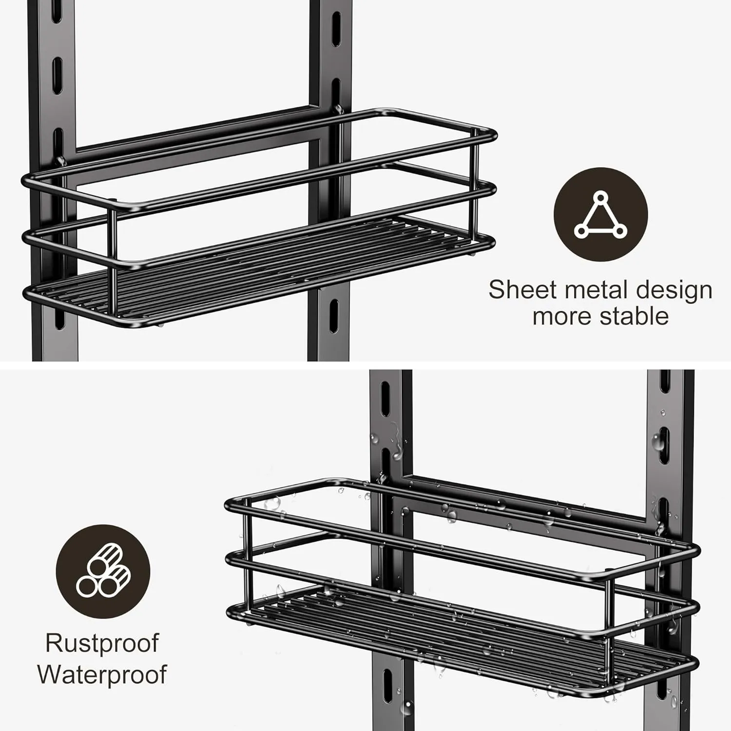 Orimade Adjustable Anti-Slip Hanging Shower Caddy Over Shower Head,Rustproof Bathroom Hanging Shower Organizer with 4 Hooks for Razor,No Drilling Shower Shelves Storage Rack,Black 4 Tier