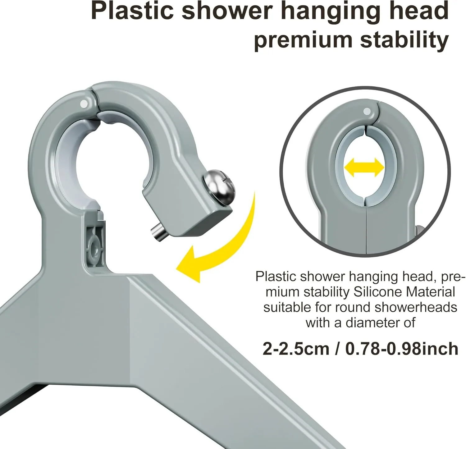 Orimade Adjustable Anti-slip Shower Caddy over Head, Rustproof Bathroom Hanging Organizer with 2 Hooks for Razor, No Drill Shower Shelves Storage Rack 2 Tier, Grey