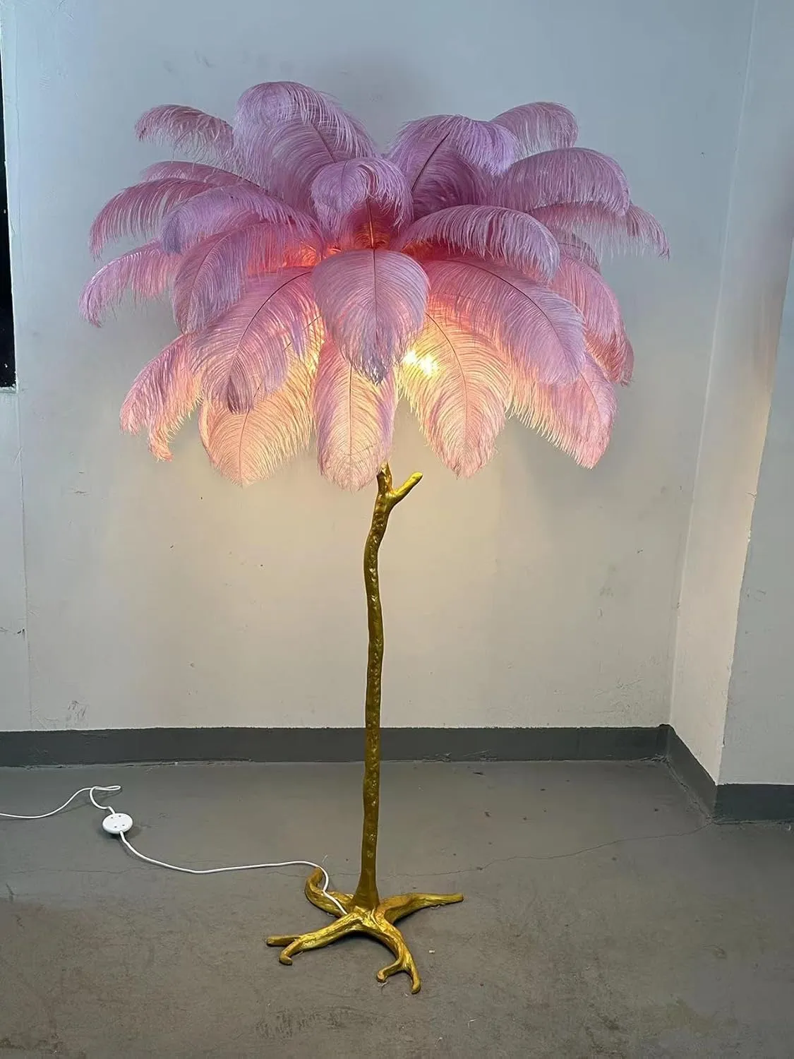 Ostrich Feather lamp,Resin Feather lamp with Natural Ostrich Feathers (Contains Light Sources) Have Footswitch Dimmable Floor Lamp (90x170cm(35×67inch),Rouge Pink)