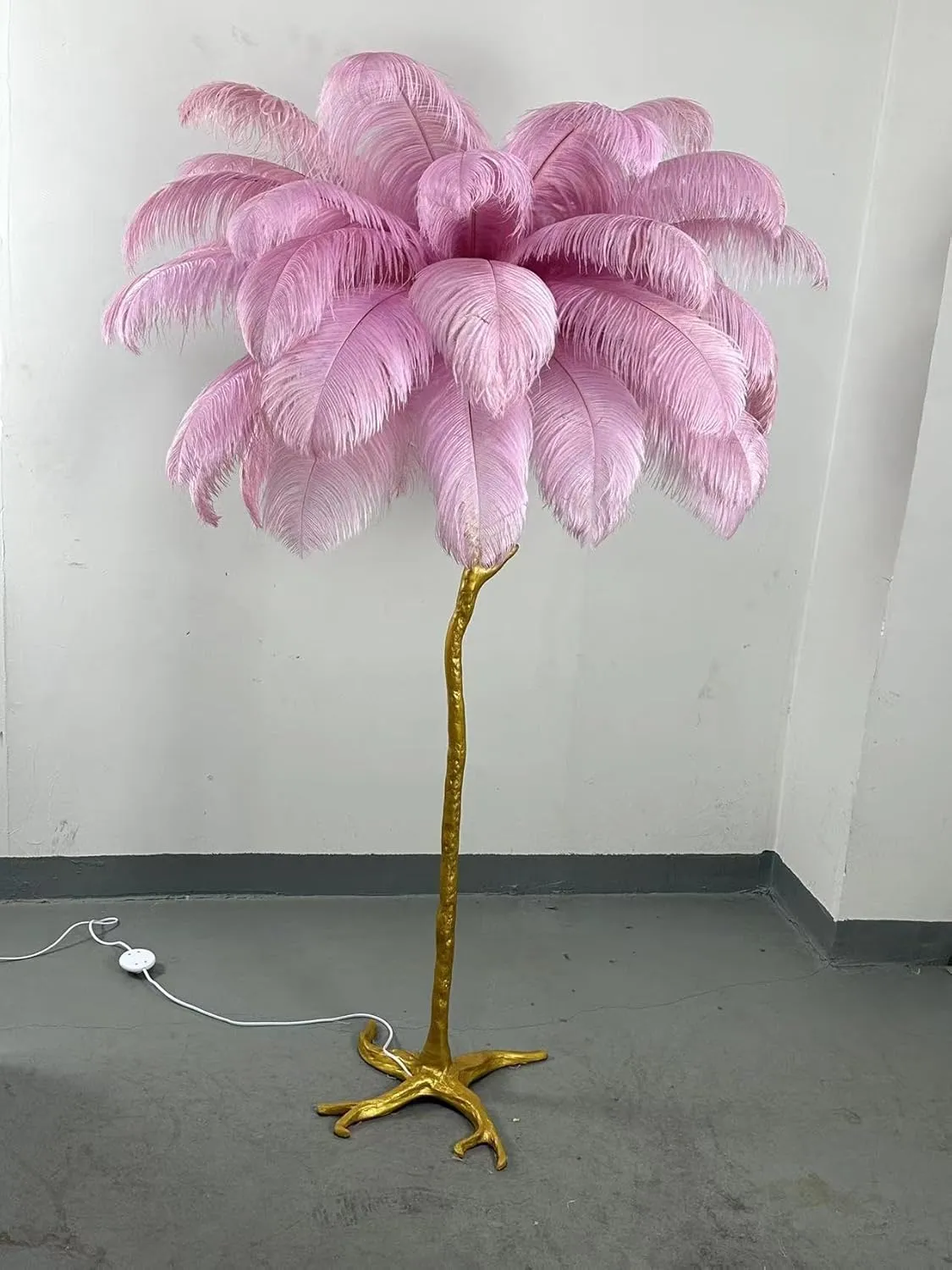 Ostrich Feather lamp,Resin Feather lamp with Natural Ostrich Feathers (Contains Light Sources) Have Footswitch Dimmable Floor Lamp (90x170cm(35×67inch),Rouge Pink)