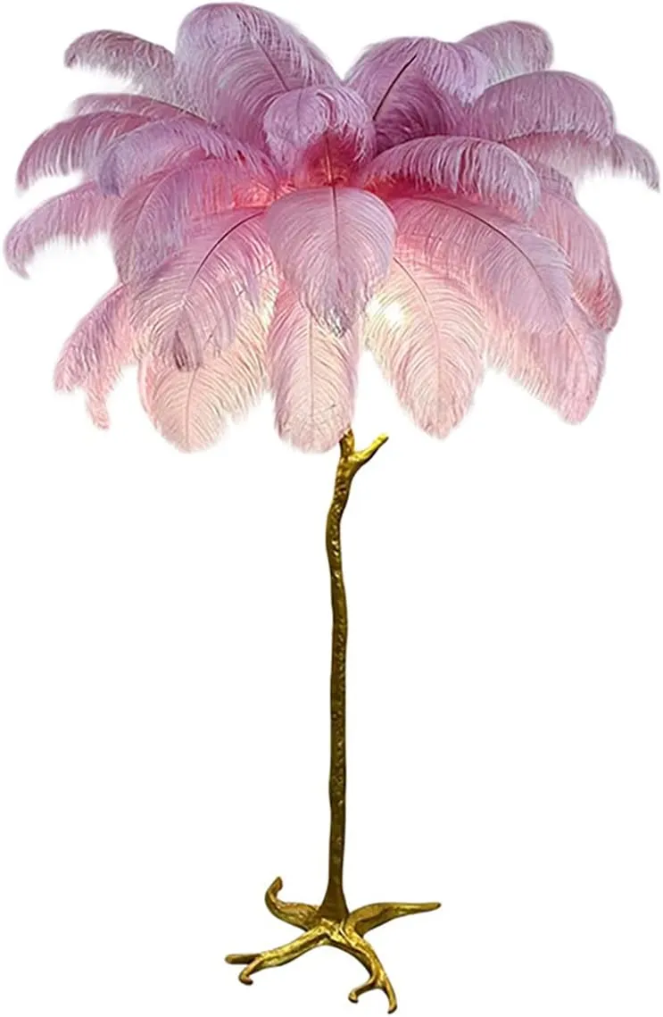 Ostrich Feather lamp,Resin Feather lamp with Natural Ostrich Feathers (Contains Light Sources) Have Footswitch Dimmable Floor Lamp (90x170cm(35×67inch),Rouge Pink)