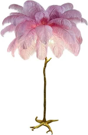 Ostrich Feather lamp,Resin Feather lamp with Natural Ostrich Feathers (Contains Light Sources) Have Footswitch Dimmable Floor Lamp (90x170cm(35×67inch),Rouge Pink)