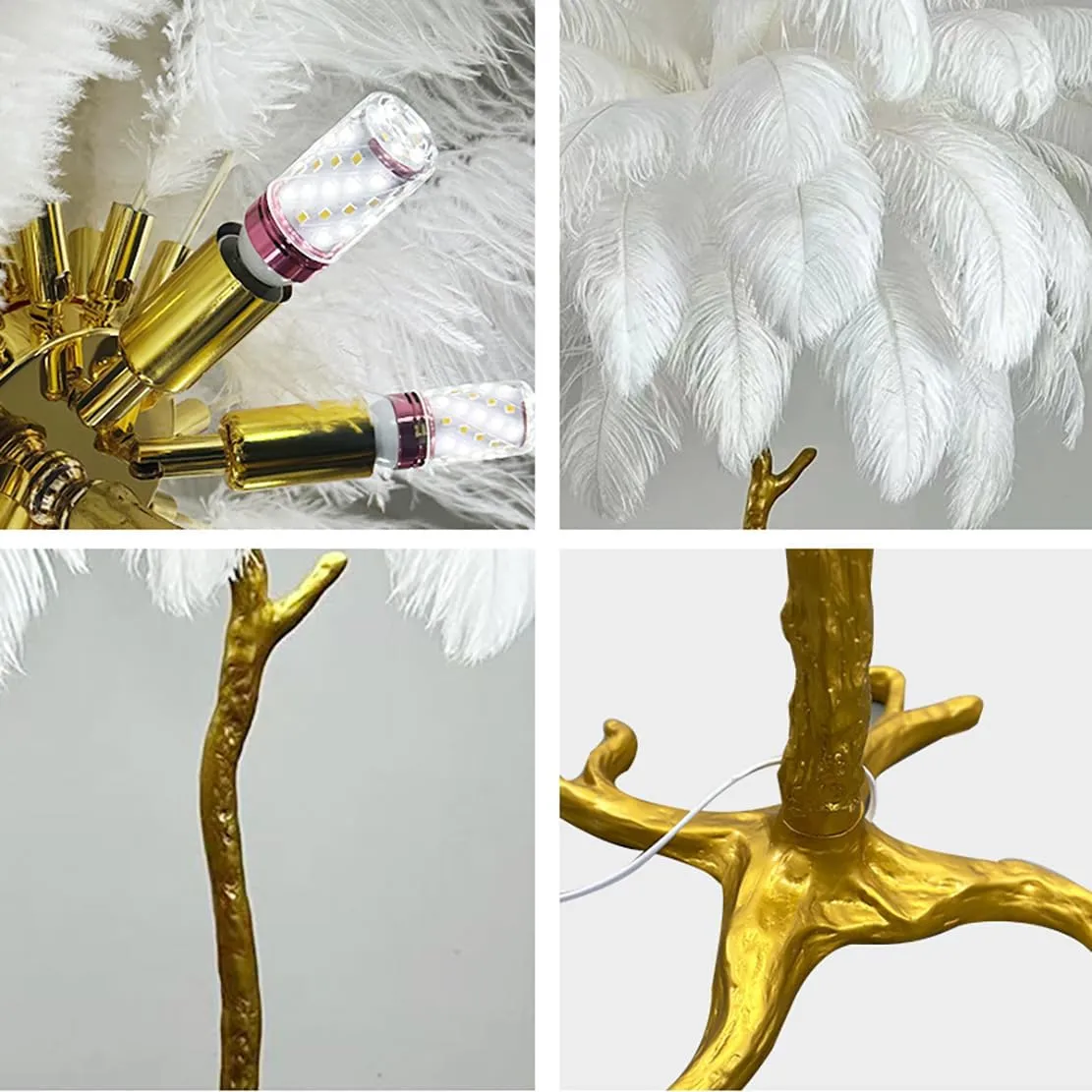 Ostrich Feather lamp,Resin Feather lamp with Natural Ostrich Feathers (Contains Light Sources) Have Footswitch Dimmable Floor Lamp (90x170cm(35×67inch),Rouge Pink)