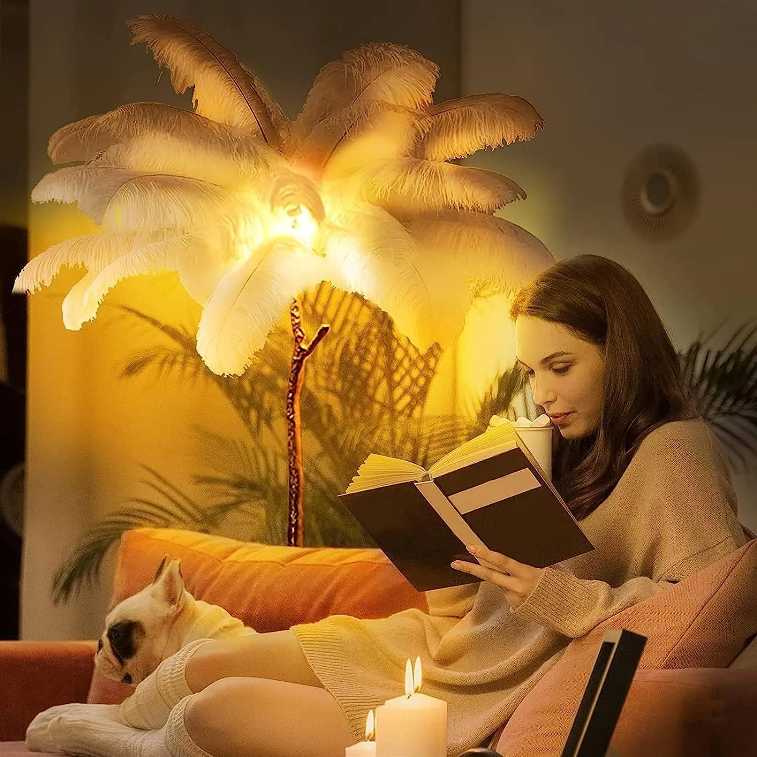 Ostrich Feather lamp,Resin Feather lamp with Natural Ostrich Feathers (Contains Light Sources) Have Footswitch Dimmable Floor Lamp (90x170cm(35×67inch),Rouge Pink)