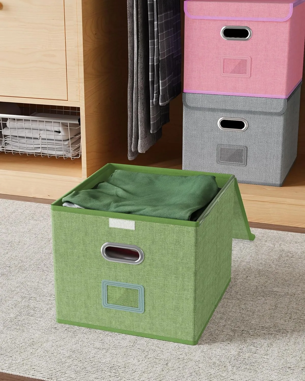 Oterri 2 Pack File Organizer Box,File Box,Small File Cabinet for Letter Folders,Light Green Portable Filing Box,Hanging File Folder Organizer Box with Lid for Office/Decor/Home- without Folders