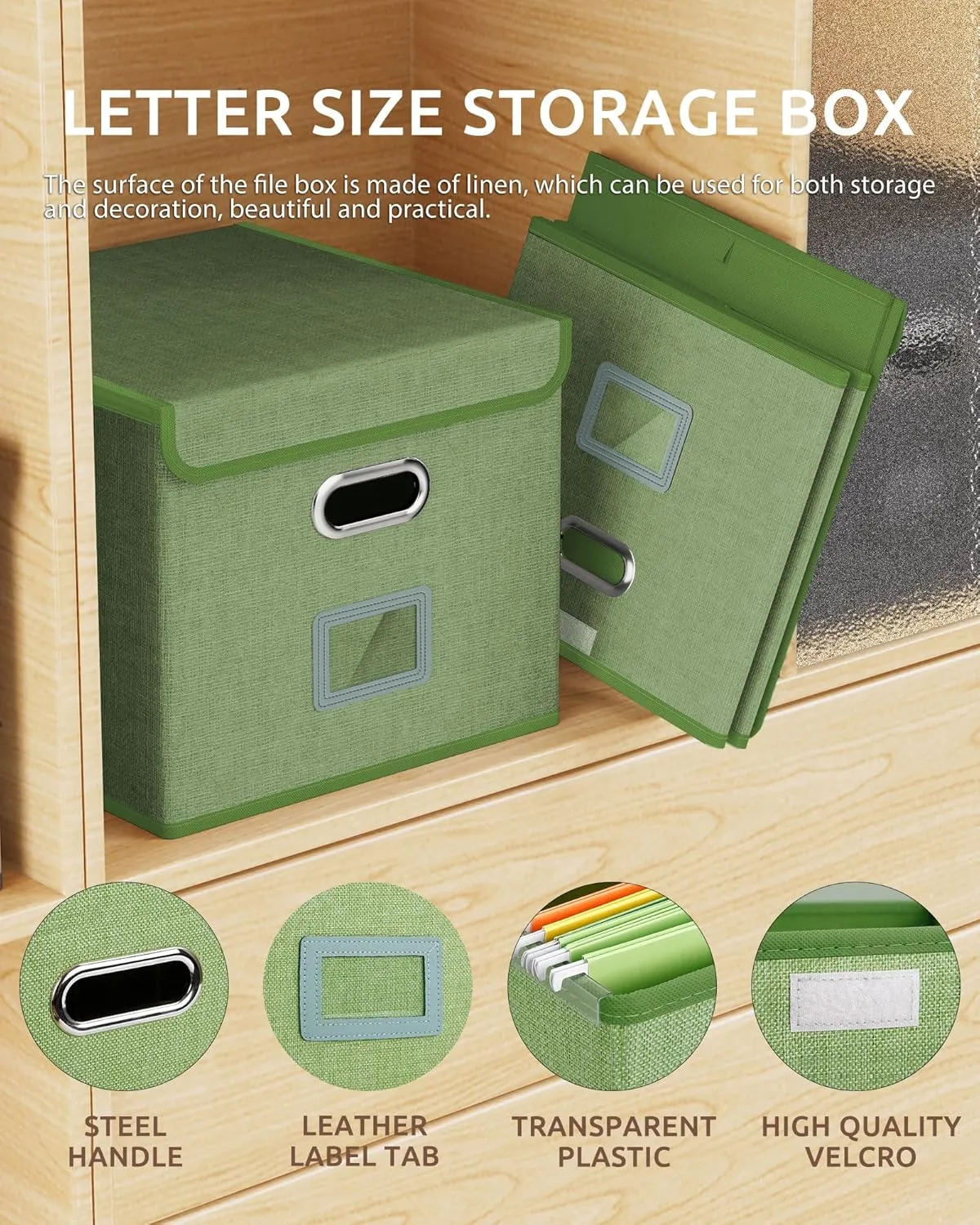 Oterri 2 Pack File Organizer Box,File Box,Small File Cabinet for Letter Folders,Light Green Portable Filing Box,Hanging File Folder Organizer Box with Lid for Office/Decor/Home- without Folders