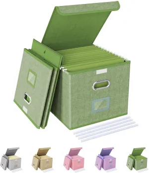 Oterri 2 Pack File Organizer Box,File Box,Small File Cabinet for Letter Folders,Light Green Portable Filing Box,Hanging File Folder Organizer Box with Lid for Office/Decor/Home- without Folders