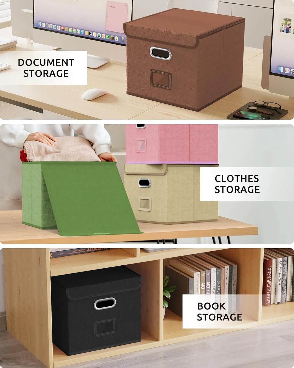 Oterri 2 Pack File Organizer Box,File Box,Small File Cabinet for Letter Folders,Light Green Portable Filing Box,Hanging File Folder Organizer Box with Lid for Office/Decor/Home- without Folders