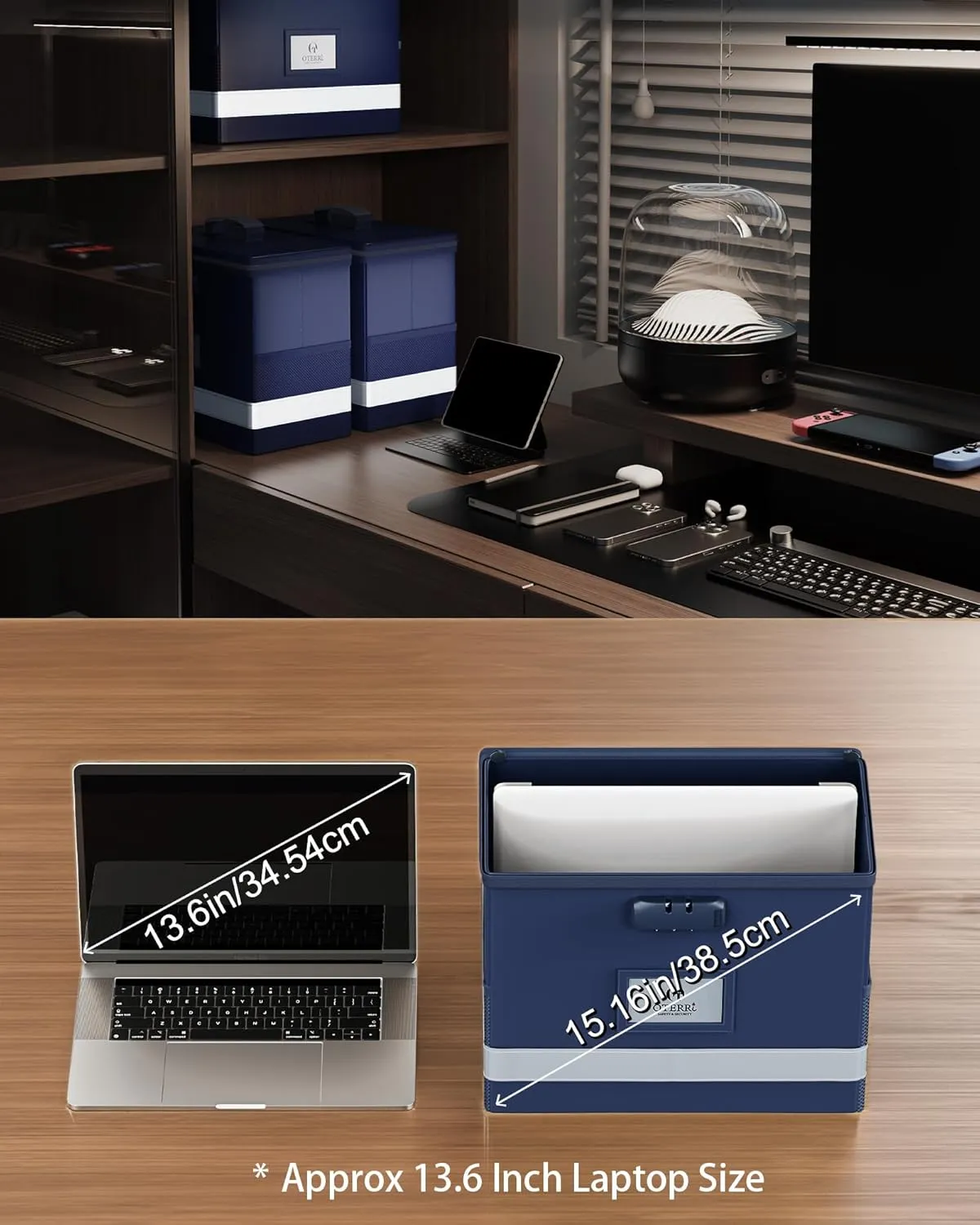 Oterri 2 Pack Fireproof Document Box With Lock, Portable File Safe Box Fireproof Waterproof For Letter Files, Collapsible Fireproof File Box With Handle (Blue, 2 Pack)