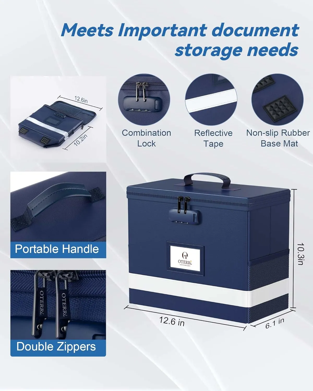 Oterri 2 Pack Fireproof Document Box With Lock, Portable File Safe Box Fireproof Waterproof For Letter Files, Collapsible Fireproof File Box With Handle (Blue, 2 Pack)
