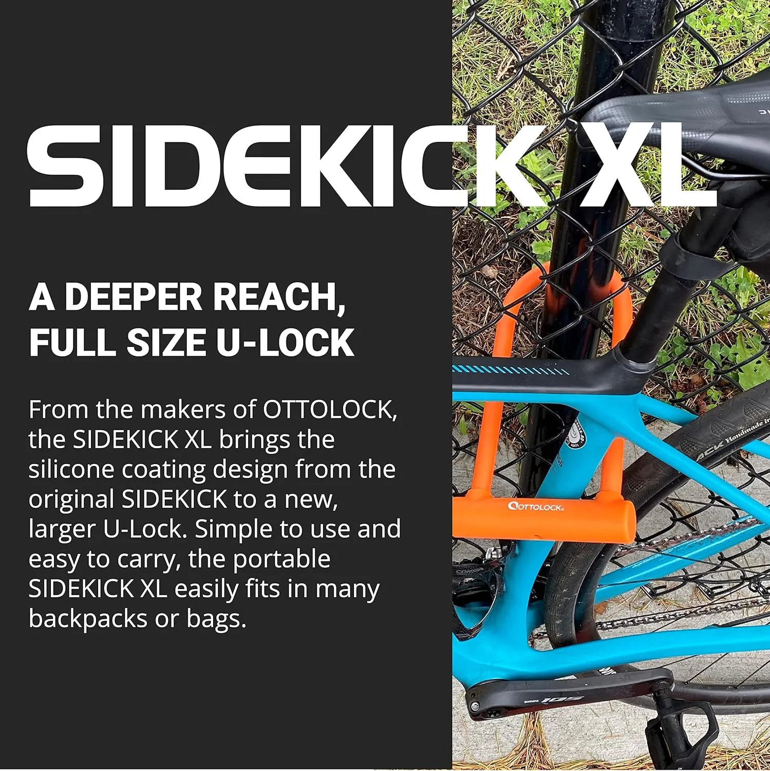 OTTOLOCK Sidekick XL Full-Size U-Lock - Heavy Duty Anti Theft Bicycle U-Lock with Keys, Silicone-Coated, Bike Accessories, Black