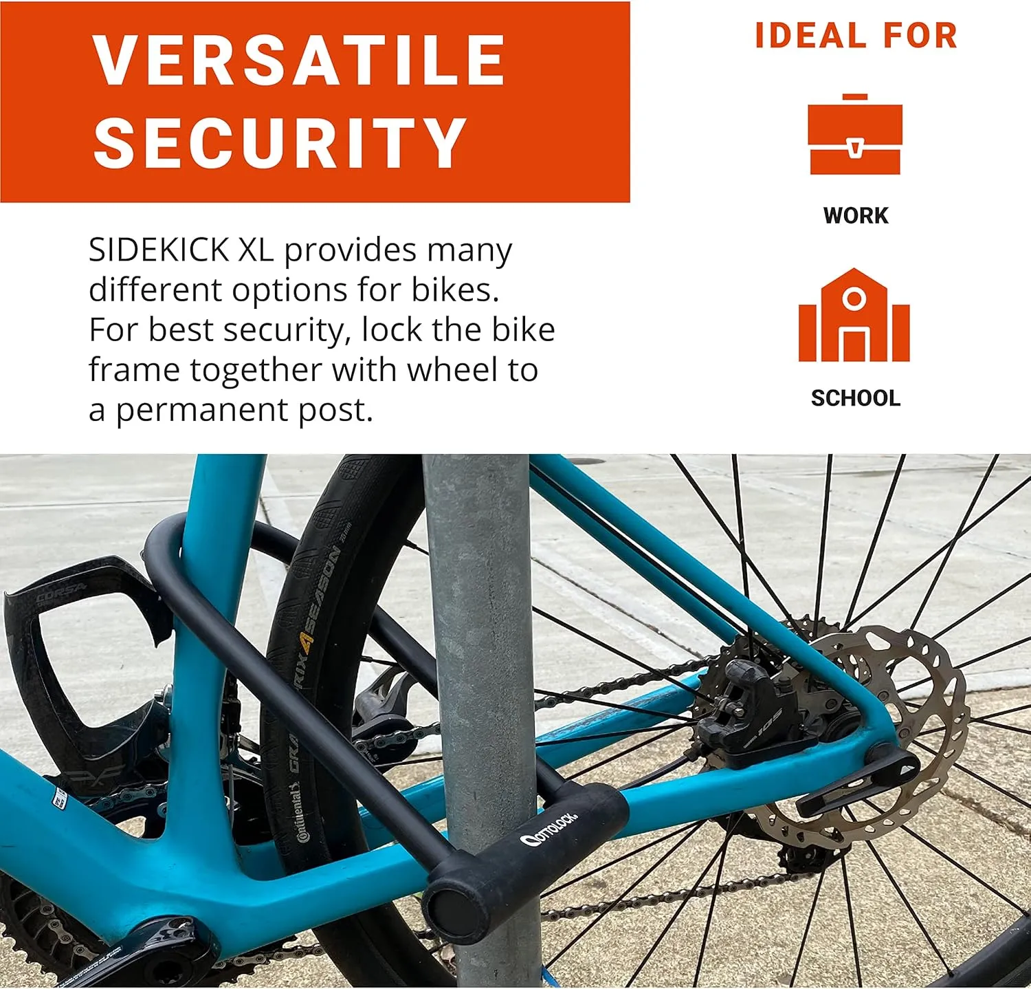 OTTOLOCK Sidekick XL Full-Size U-Lock - Heavy Duty Anti Theft Bicycle U-Lock with Keys, Silicone-Coated, Bike Accessories, Black