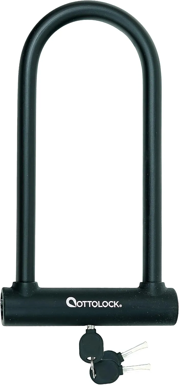 OTTOLOCK Sidekick XL Full-Size U-Lock - Heavy Duty Anti Theft Bicycle U-Lock with Keys, Silicone-Coated, Bike Accessories, Black