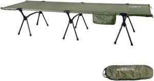 Outdoor cot, Folding Camping Cot with Leg Extenders Portable Camping Sleeping Cot Outdoor Bed for Camping Hiking Traveling Backpacking, Army Green