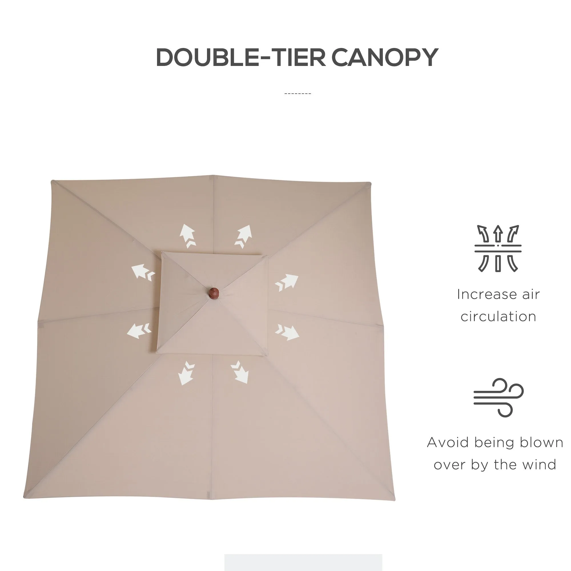 Outsunny Patio Parasol 3x3M Beige Double Tier